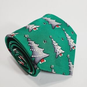 Christmas Trees & Candy Canes Green Geometric Men's Silk Neck Tie Holidays